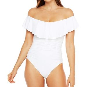La Blanca Island Goddess Off Shoulder ruffle suit